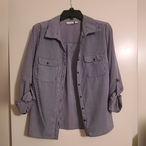 Kim Rogers Black and White Striped Button Down Shirt Size PL - Picture 1 of 5